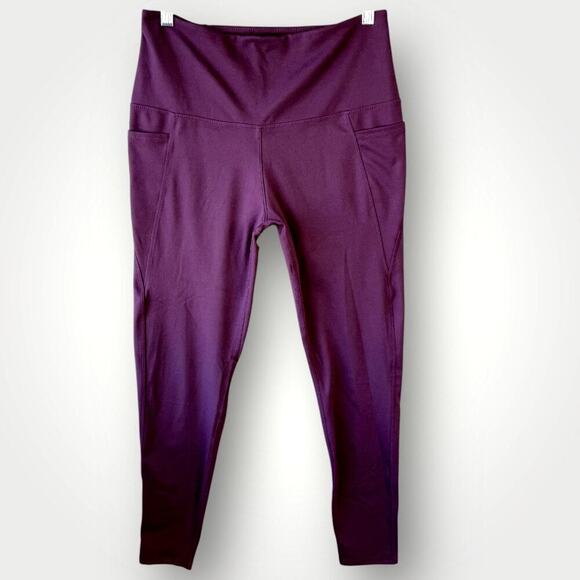 Danskin Activewear Yoga Gym Workout Tight Leggings Pocket High Rise Size L Plum - Picture 1 of 16